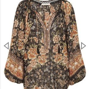 Spell Mystic Blouse Nightfall Women's M Black Floral Lurex Stripes